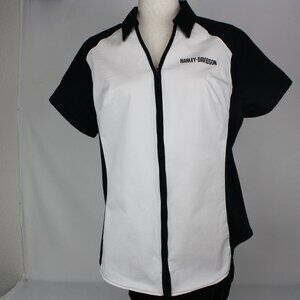 Harley Davidson Womens XL Zip up Short Sleeve Knit Black Side Panels